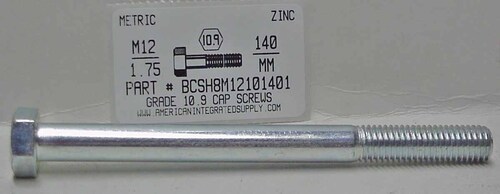M12-1.75X140mm HEX HEAD CAP SCREW 10.9 STEEL ZINC D931