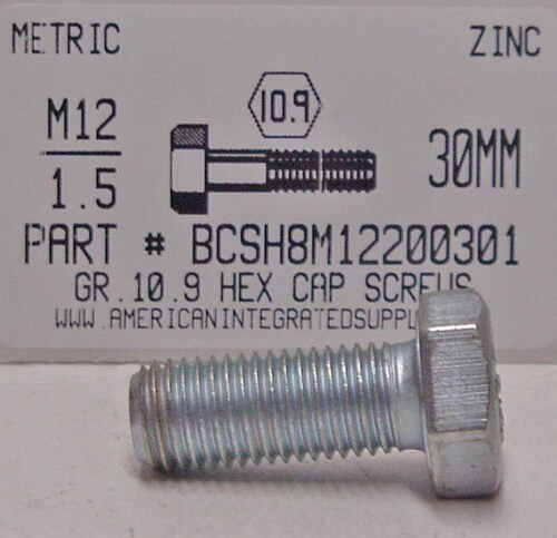 M12-1.50X30mm HEX HEAD CAP SCREW 10.9 STEEL ZINC D961