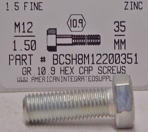 M12-1.50X35mm HEX HEAD CAP SCREW 10.9 STEEL ZINC D961