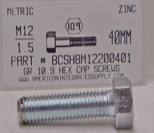 M12-1.50X40mm HEX HEAD CAP SCREW 10.9 STEEL ZINC D961