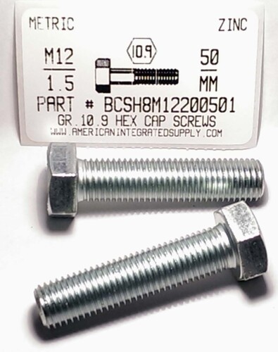 M12-1.50X50mm HEX HEAD CAP SCREW 10.9 STEEL ZINC D961