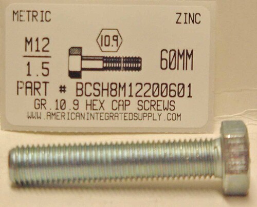 M12-1.50X60MM HEX HEAD CAP SCREW 10.9 STEEL ZINC D960