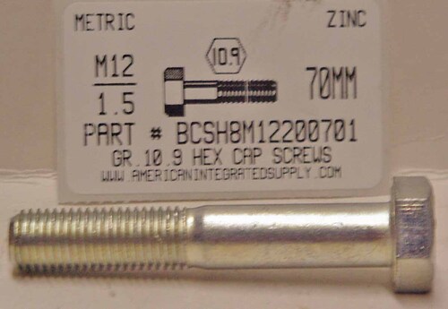 M12-1.50X70mm HEX HEAD CAP SCREW 10.9 STEEL ZINC D960