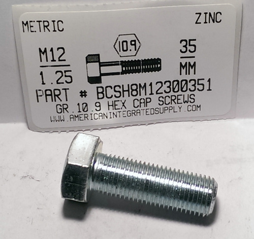 M12-1.25X35mm HEX HEAD CAP SCREW 10.9 STEEL ZINC D961