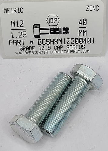 M12-1.25X40MM HEX HEAD CAP SCREW 10.9 STEEL ZINC
