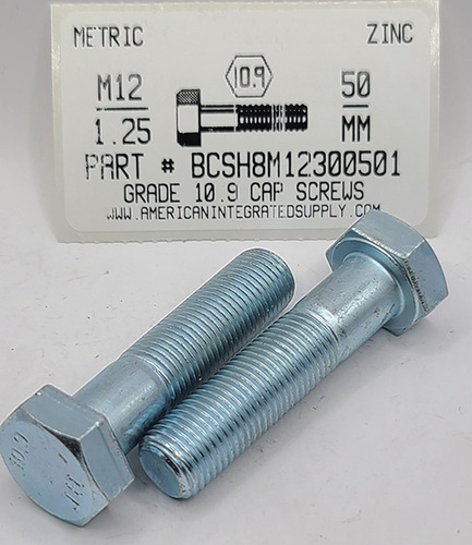 M12-1.25X50MM HEX HEAD CAP SCREW 10.9 STEEL ZINC