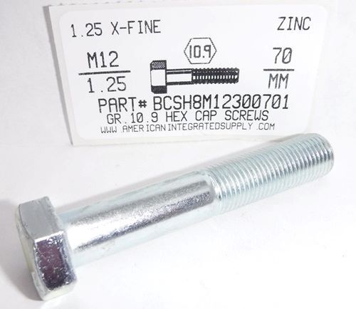 M12-1.25X70MM HEX HEAD CAP SCREW 10.9 STEEL ZINC D960