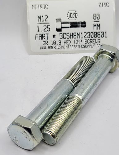 M12-1.25X80MM HEX HEAD CAP SCREW 10.9 STEEL ZINC D960