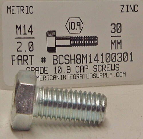 M14-2.00X30mm HEX HEAD CAP SCREW 10.9 STEEL ZINC D933