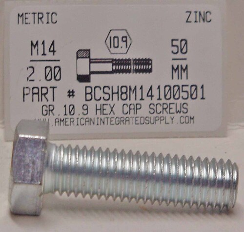M14-2.00X50mm HEX HEAD CAP SCREW 10.9 STEEL ZINC D933