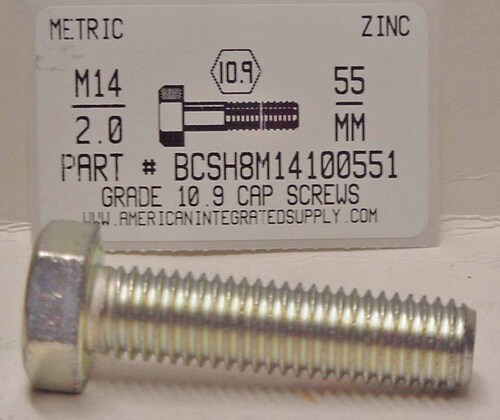 M14-2.00X55mm HEX HEAD CAP SCREW 10.9 STEEL ZINC D933