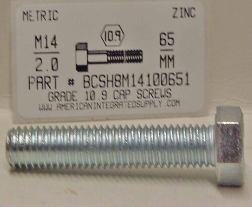 M14-2.00X65MM HEX HEAD CAP SCREW 10.9 STEEL ZINC D931