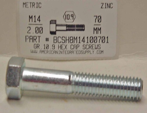 M14-2.00X70mm HEX HEAD CAP SCREW 10.9 STEEL ZINC D931