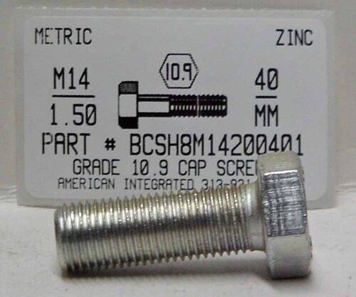 M14-1.50X40mm HEX HEAD CAP SCREW 10.9 STEEL ZINC D961