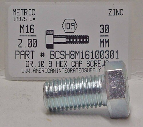 M16-2.00X30mm HEX HEAD CAP SCREW 10.9 STEEL ZINC D933