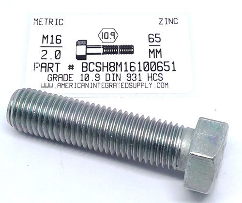 M16-2.00X65mm HEX HEAD CAP SCREW 10.9 STEEL ZINC D933
