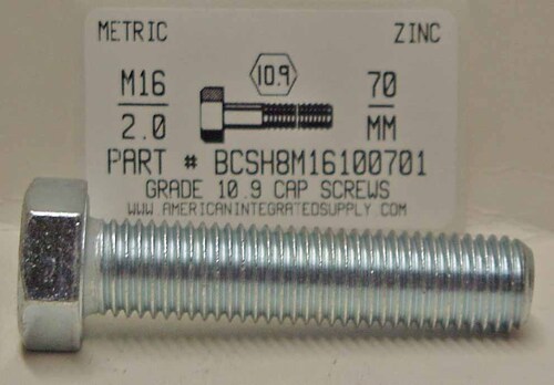 M16-2.00X70mm HEX HEAD CAP SCREW 10.9 STEEL ZINC D933