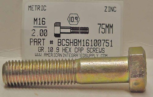 M16-2.00X75mm HEX HEAD CAP SCREW 10.9 STEEL ZINC D931