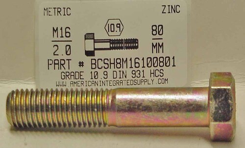 M16-2.00X80mm HEX HEAD CAP SCREW 10.9 STEEL ZINC D931
