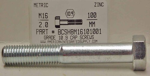 M16-2.00X100mm HEX HEAD CAP SCREW 10.9 STEEL ZINC D931