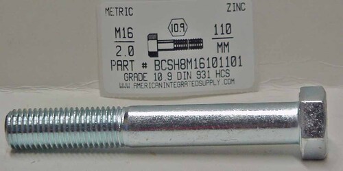 M16-2.00X110mm HEX HEAD CAP SCREW 10.9 STEEL ZINC D931