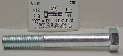 M16-2.00X120mm HEX HEAD CAP SCREW 10.9 STEEL ZINC D931