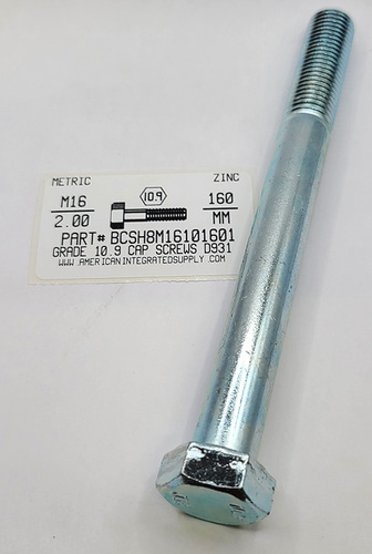 M16-2.00X160MM HEX HEAD CAP SCREW 10.9 STEEL ZINC D931