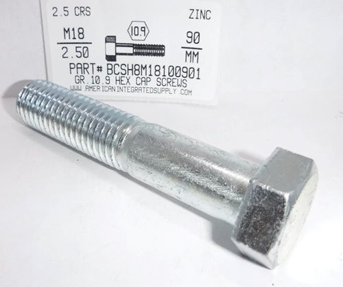 M18-2.50X90MM HEX HEAD CAP SCREW 10.9 STEEL ZINC D931