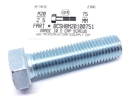 M20-2.50X75mm HEX HEAD CAP SCREW 10.9 STEEL ZINC D933