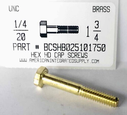 1/4-20X1-3/4 HEX HEAD CAP SCREW BRASS
