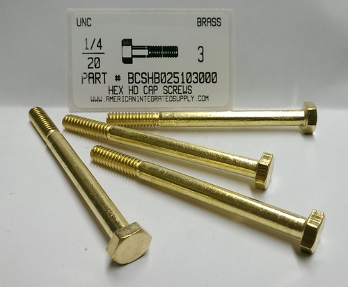 1/4-20X3 HEX HEAD CAP SCREW BRASS