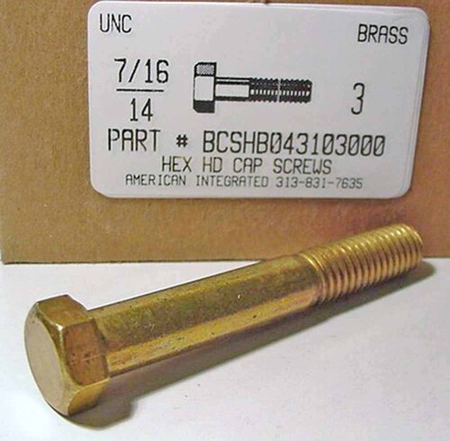 7/16-14X3 HEX HEAD CAP SCREW BRASS
