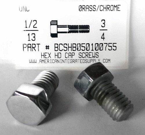 1/2-13X3/4 HEX HEAD CAP SCREW BRASS CHROME PLATED