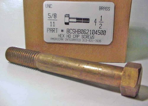 5/8-11X4-1/2 HEX HEAD CAP SCREW BRASS 7/8" HEX HEAD (DISCONTINUED)