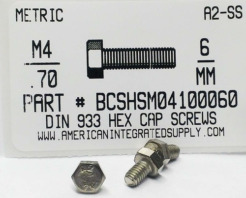 M4-.70X6mm HEX HEAD CAP SCREW A2 STAINLESS STEEL D933