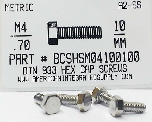 M4-.70X10mm HEX HEAD CAP SCREW A2 STAINLESS STEEL D933