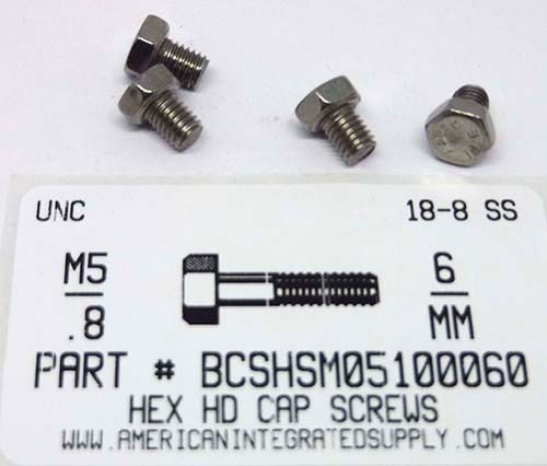M5-.80X6MM HEX HEAD CAP SCREW A2 STAINLESS STEEL D933
