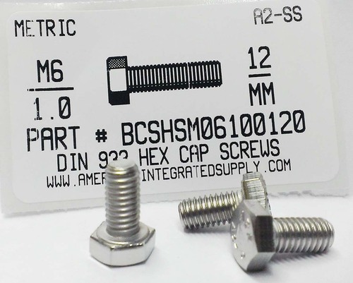 M6-1.00X12mm HEX HEAD CAP SCREW A2 STAINLESS STEEL D933