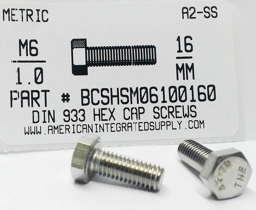 M6-1.00X16mm HEX HEAD CAP SCREW A2 STAINLESS STEEL D933