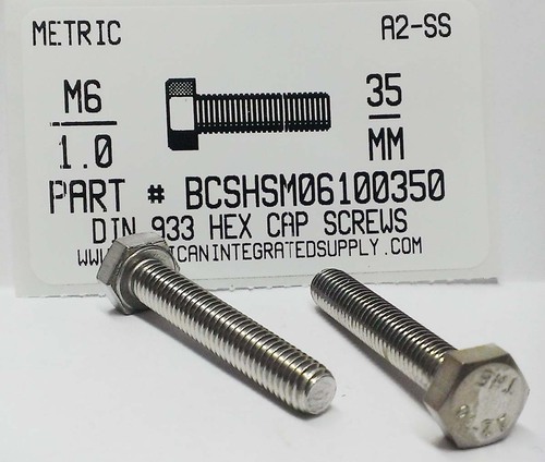 M6-1.00X35mm HEX HEAD CAP SCREW A2 STAINLESS STEEL D933