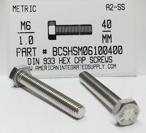 M6-1.00X40mm HEX HEAD CAP SCREW A2 STAINLESS STEEL D933