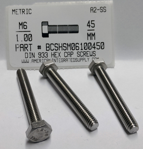 M6-1.00X45mm HEX HEAD CAP SCREW A2 STAINLESS STEEL D933