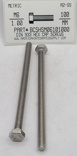 M6-1.00X100MM HEX HEAD CAP SCREW A2 STAINLESS STEEL D933
