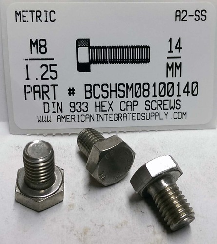 M8-1.25X14mm HEX HEAD CAP SCREW A2 STAINLESS STEEL D933