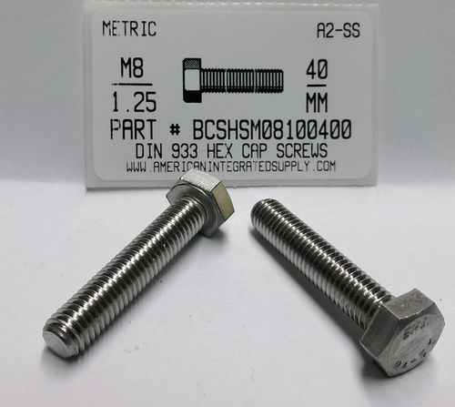 M8-1.25X40mm HEX HEAD CAP SCREW A2 STAINLESS STEEL D933
