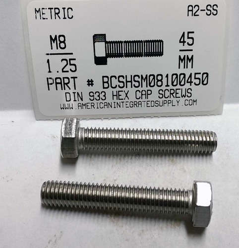 M8-1.25X45mm HEX HEAD CAP SCREW A2 STAINLESS STEEL D933
