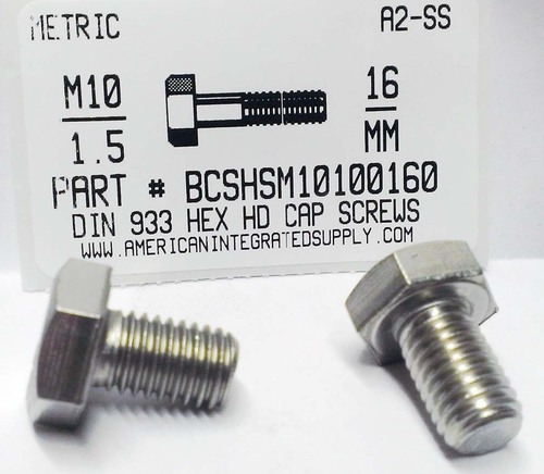M10-1.50X16mm HEX HEAD CAP SCREW A2 STAINLESS STEEL D933