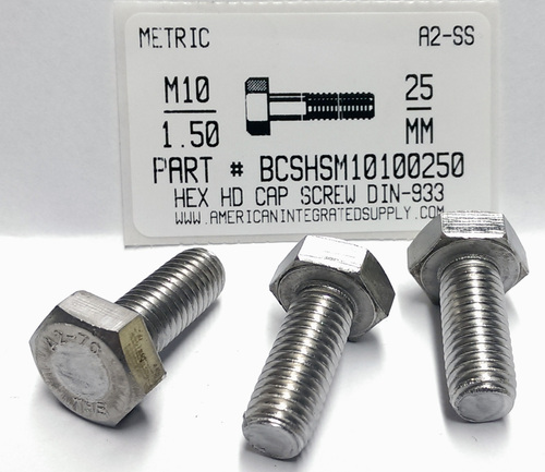 M10-1.50X25mm HEX HEAD CAP SCREW A2 STAINLESS STEEL D933