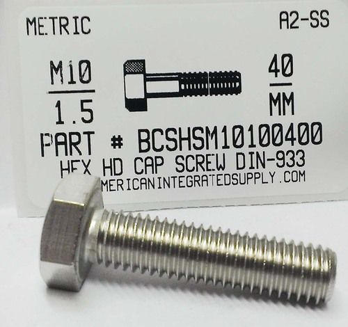 M10-1.50X40mm HEX HEAD CAP SCREW A2 STAINLESS STEEL D933