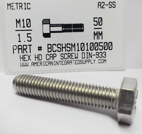 M10-1.50X50mm HEX HEAD CAP SCREW A2 STAINLESS STEEL D933
